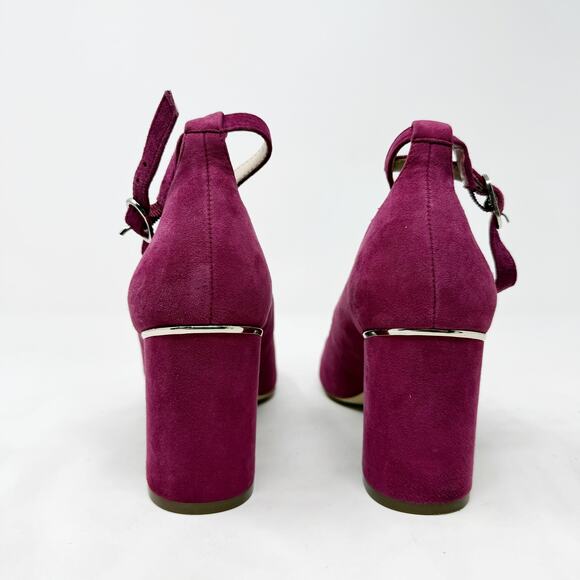 [White House Black Market] Plum Suede Chunky Almond Toe Ankle Strap Heels Sz 8.5 - Picture 5 of 10